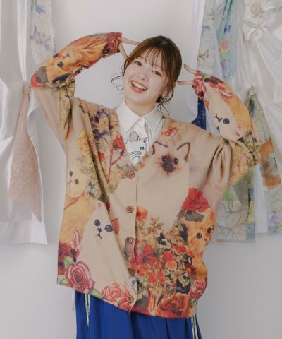 153669：アンティーク風秋色ネコカーディガンの通販-ScoLar