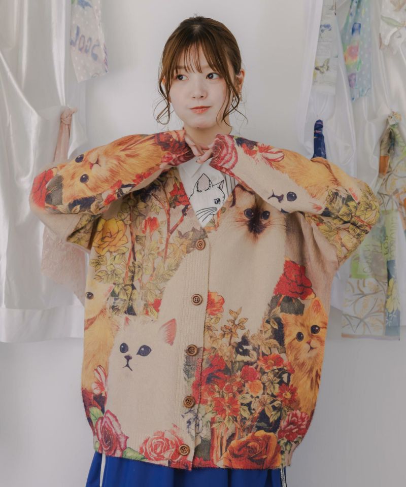 アンティーク風秋色ネコカーディガン-3