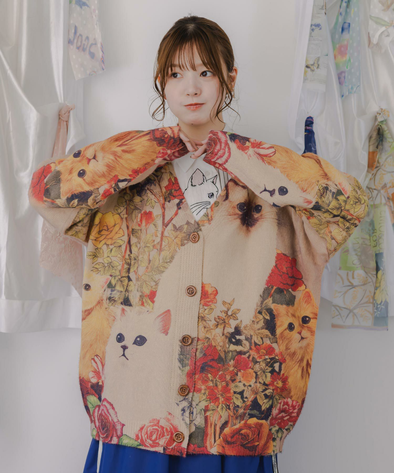 アンティーク風秋色ネコカーディガン-3