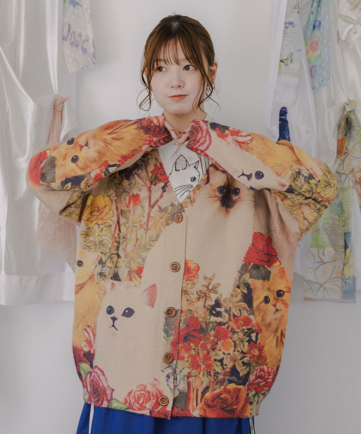 アンティーク風秋色ネコカーディガン-3