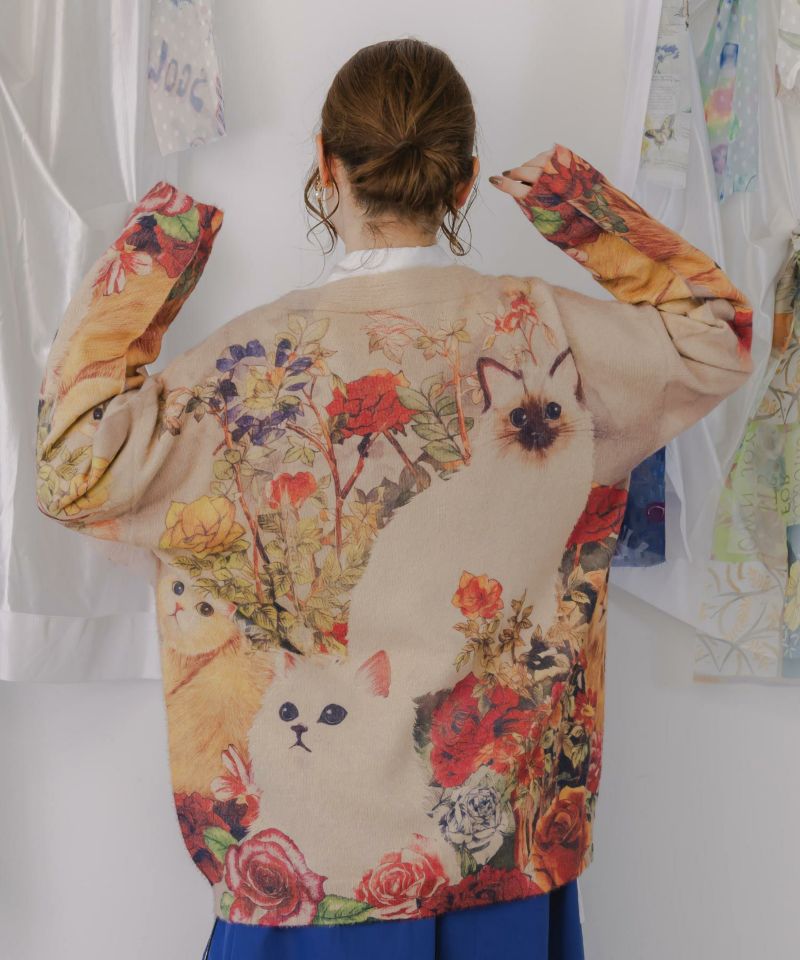 アンティーク風秋色ネコカーディガン-5