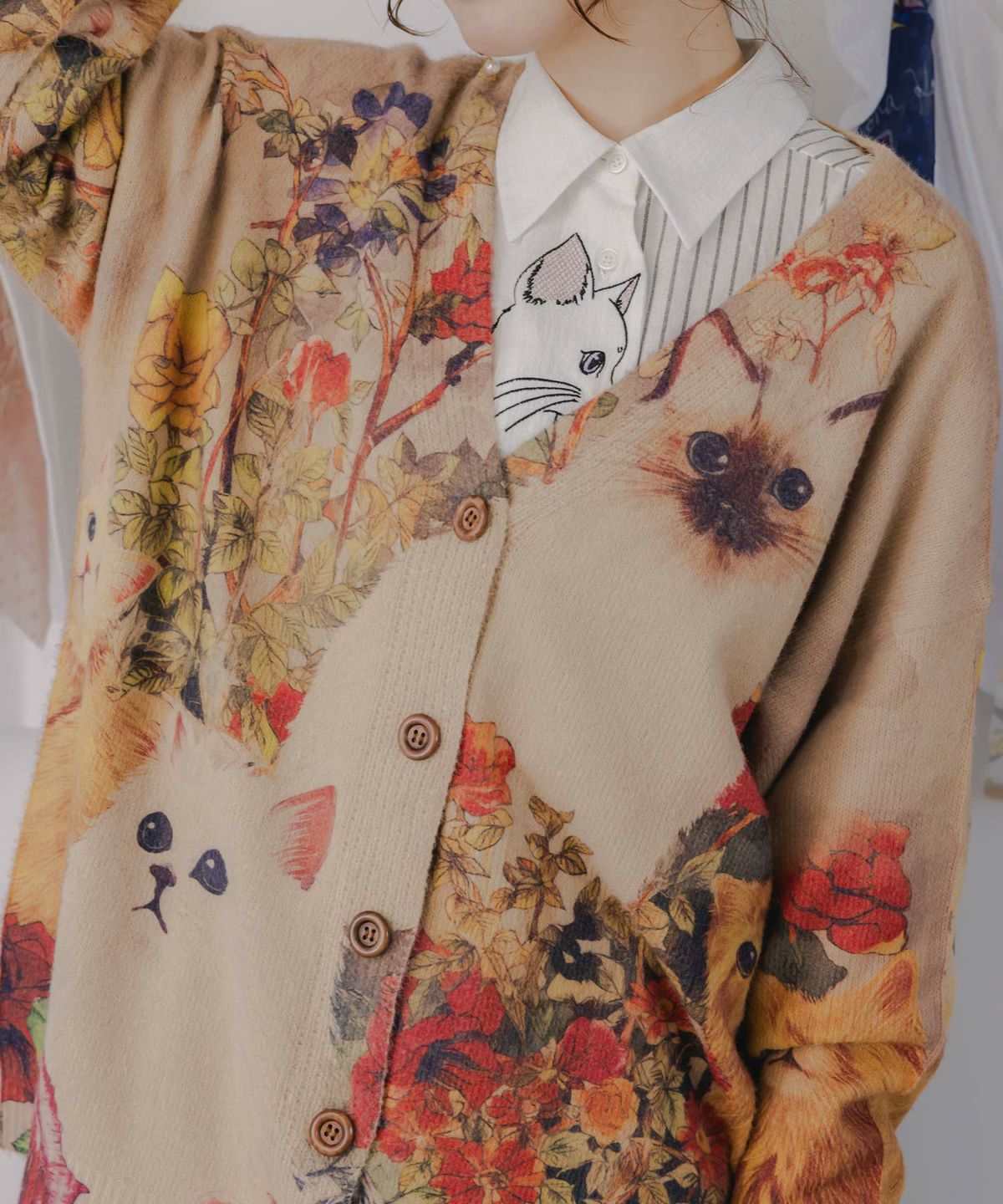 アンティーク風秋色ネコカーディガン-6
