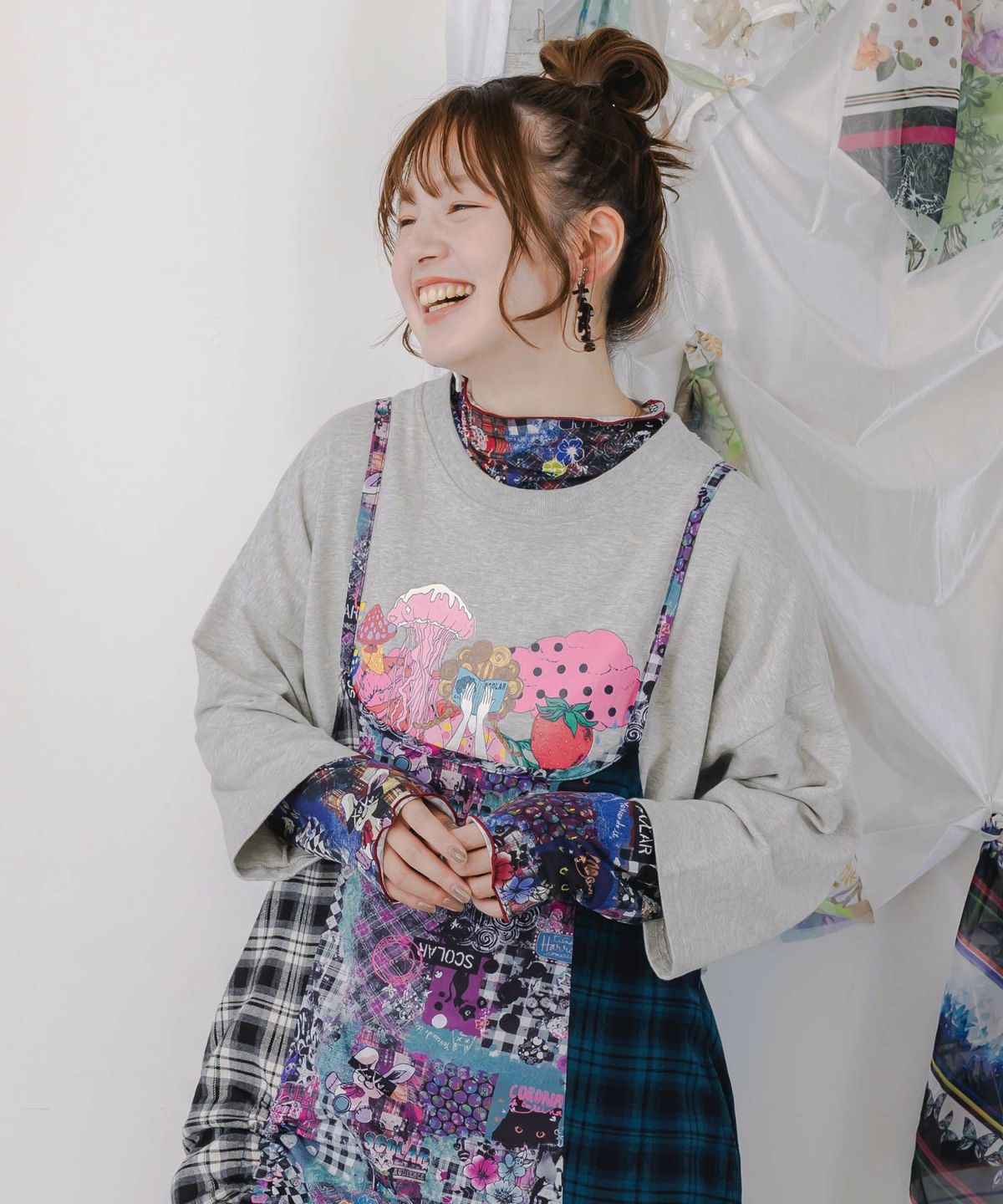 POPチェック柄切替ワンピース-2