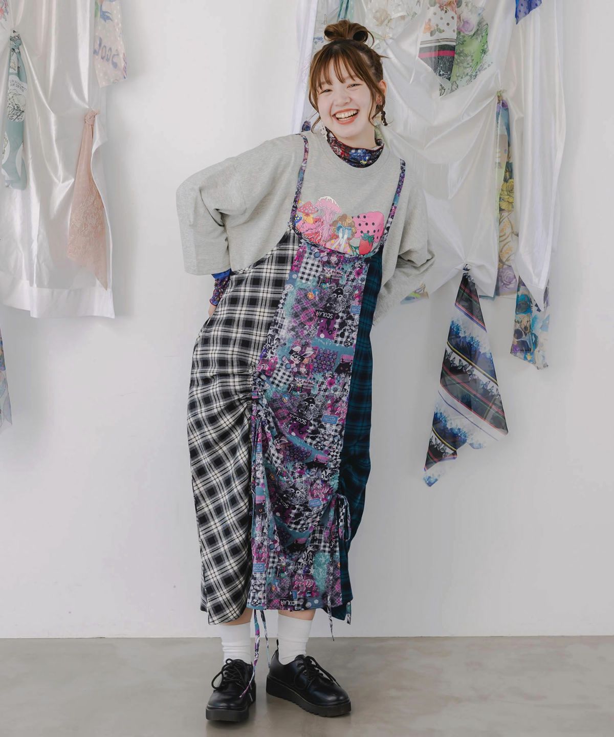 POPチェック柄切替ワンピース-3