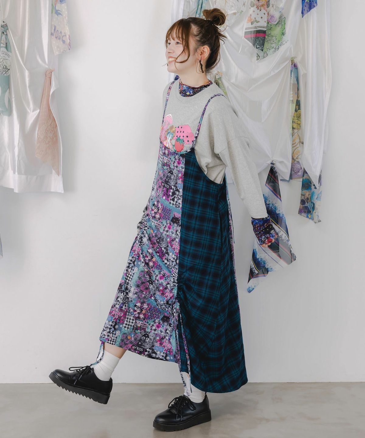 POPチェック柄切替ワンピース-4