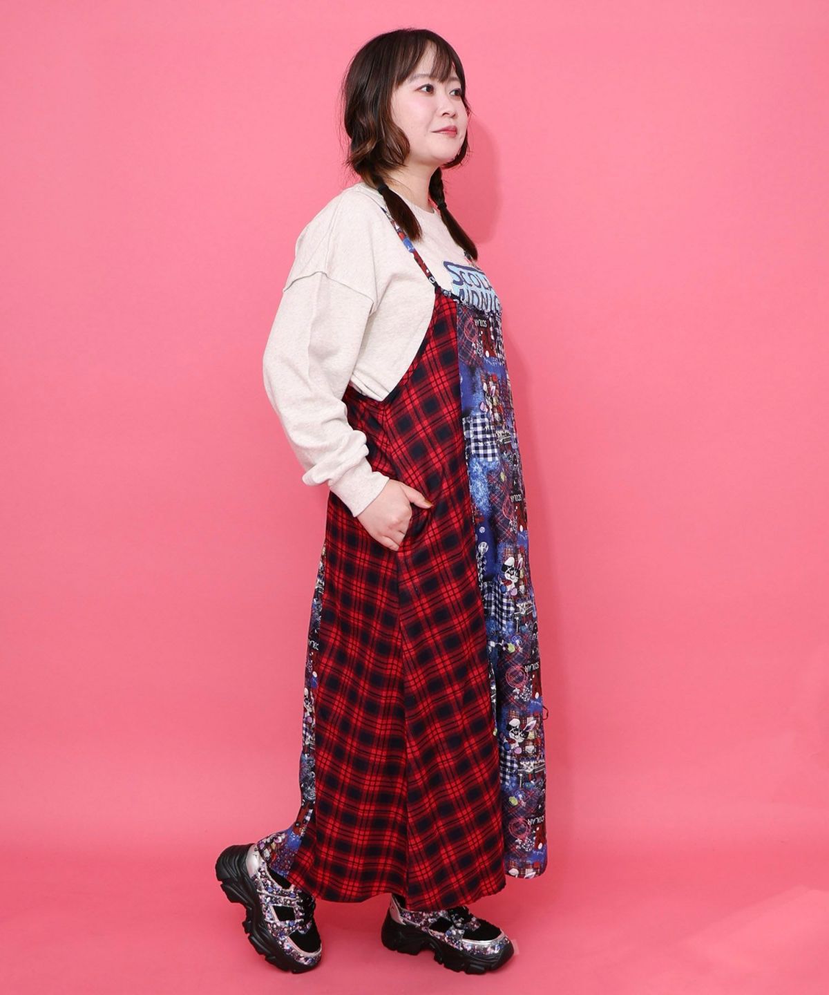 POPチェック柄切替ワンピース-14