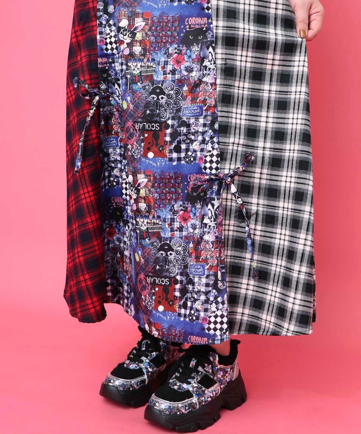 POPチェック柄切替ワンピース-15