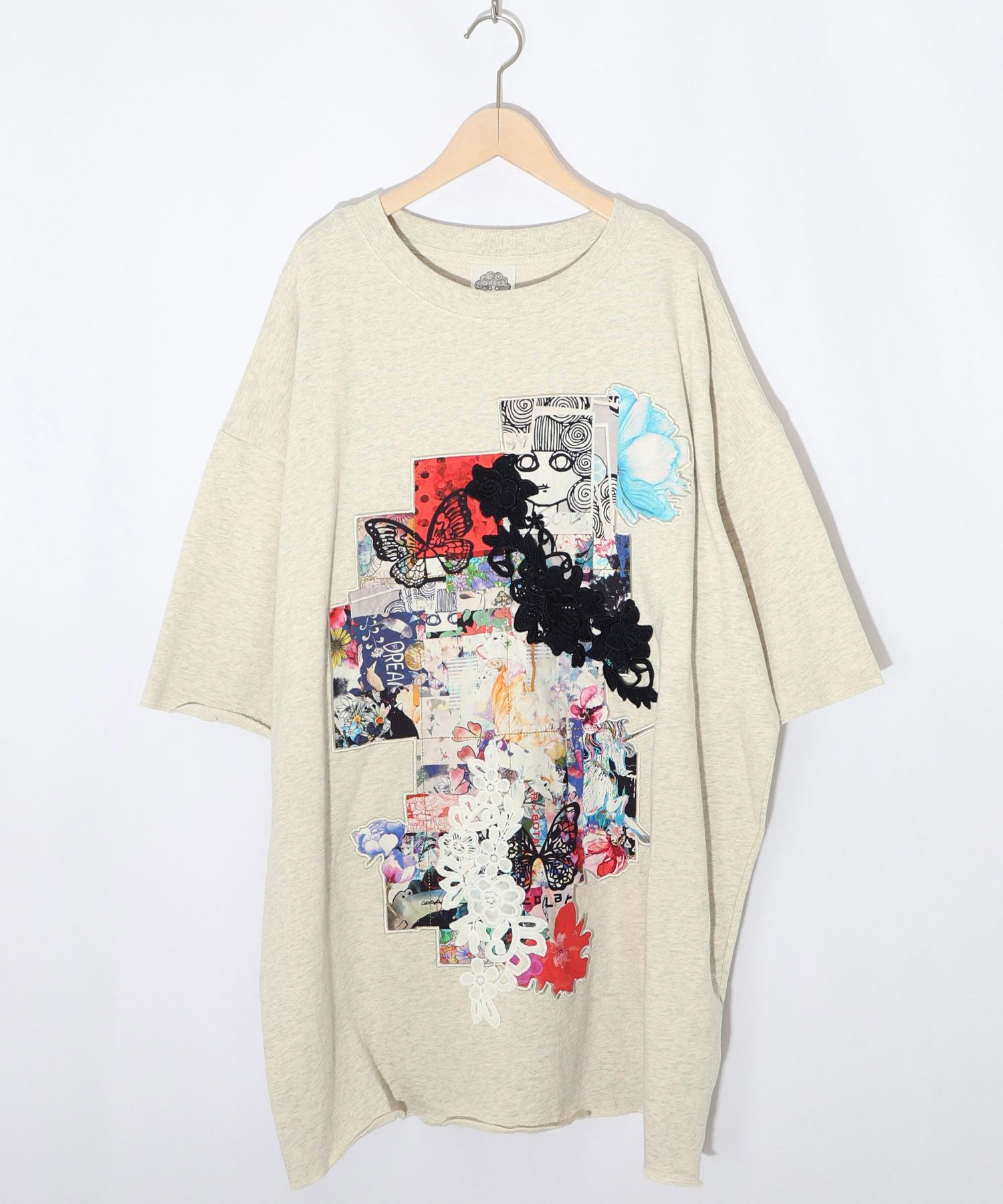 コラージュ柄 レース貼り付け裏毛チュニック-8