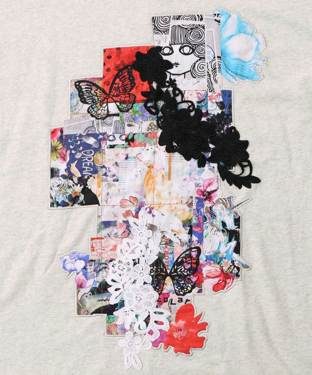 コラージュ柄 レース貼り付け裏毛チュニック-9