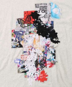 コラージュ柄 レース貼り付け裏毛チュニック-9