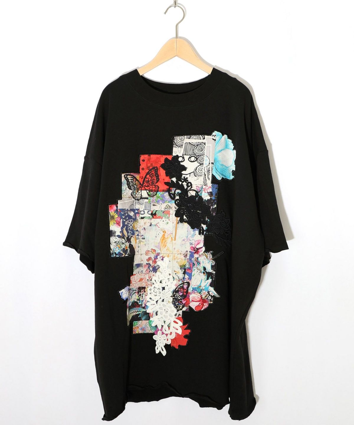 コラージュ柄 レース貼り付け裏毛チュニック-12