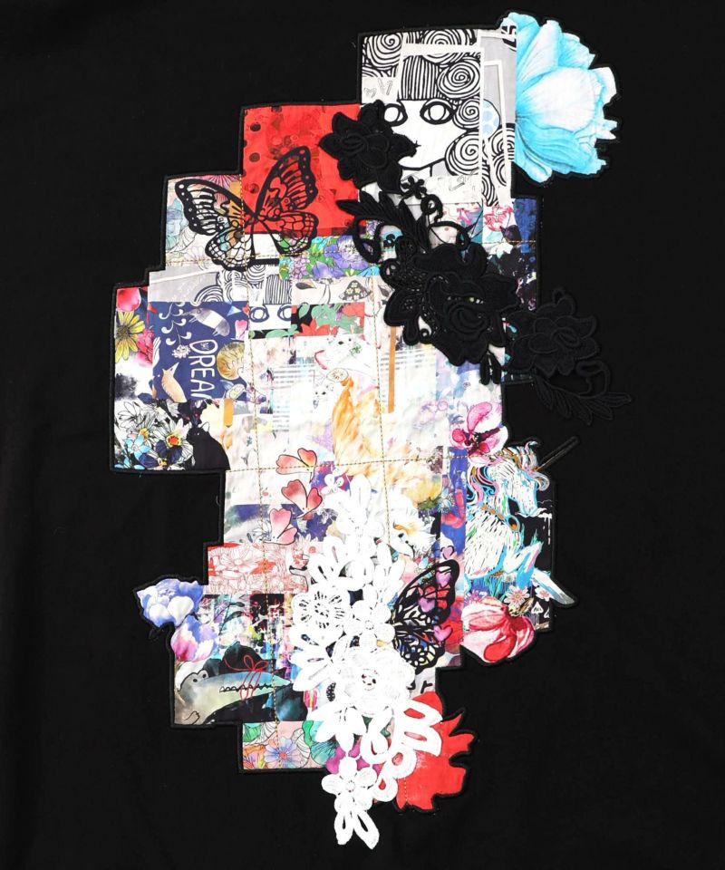 コラージュ柄 レース貼り付け裏毛チュニック-13