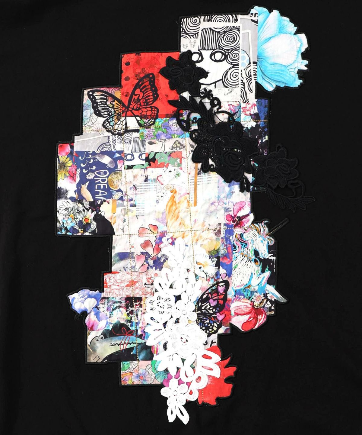 コラージュ柄 レース貼り付け裏毛チュニック-13