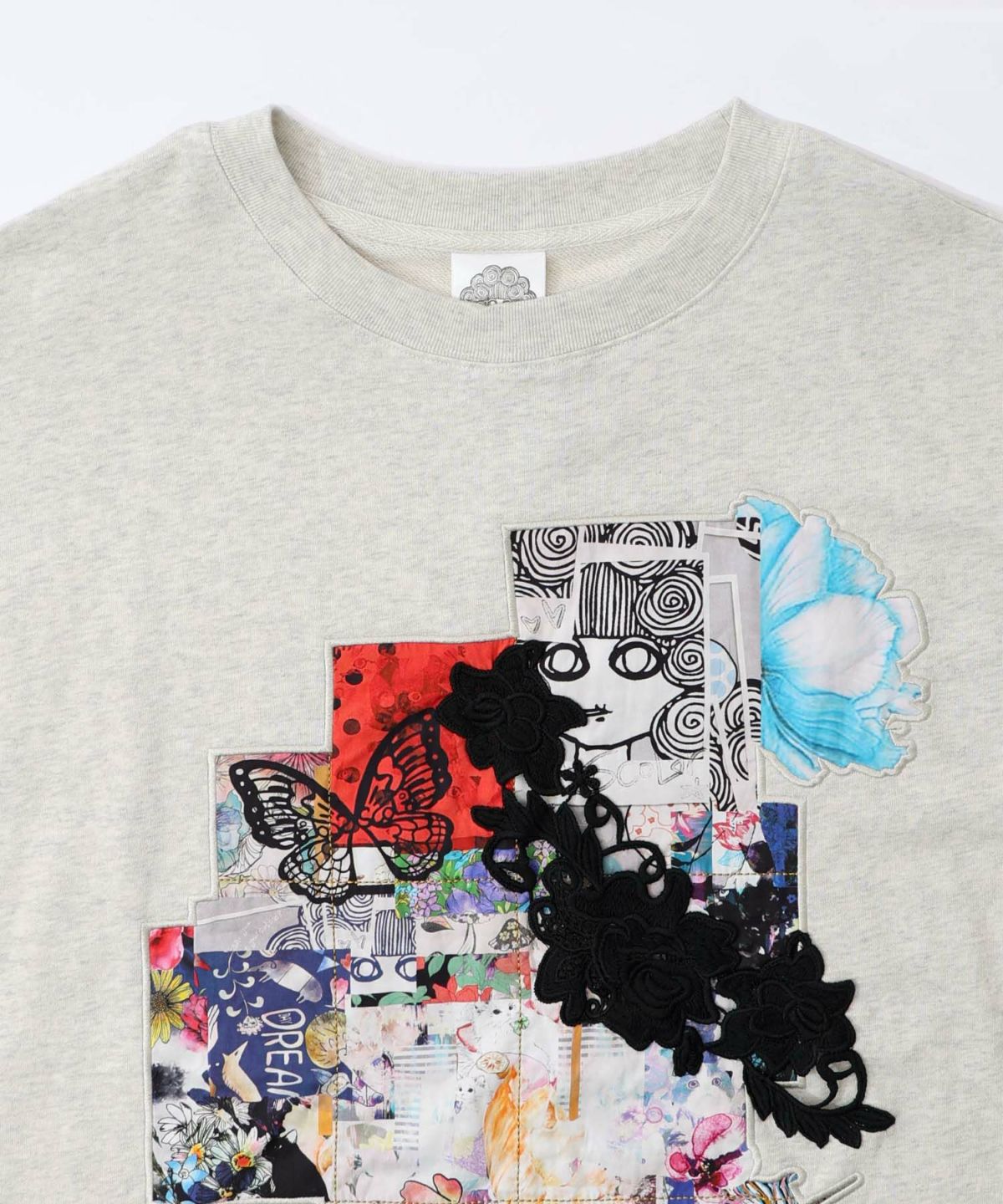 コラージュ柄 レース貼り付け裏毛チュニック-14