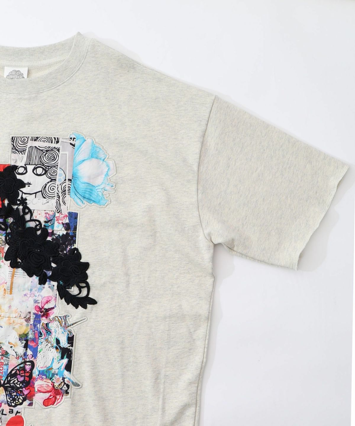 コラージュ柄 レース貼り付け裏毛チュニック-15