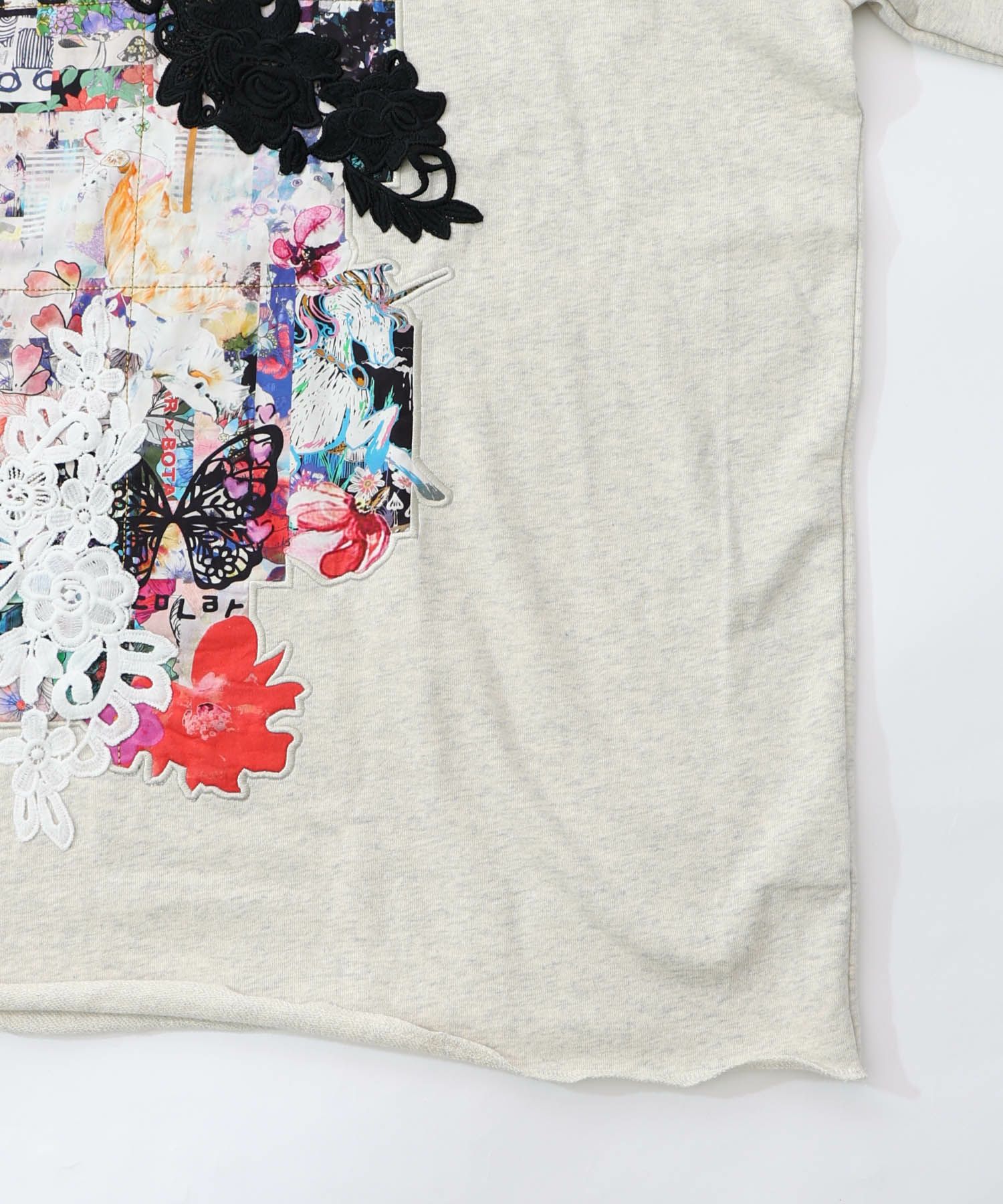 コラージュ柄 レース貼り付け裏毛チュニック-16