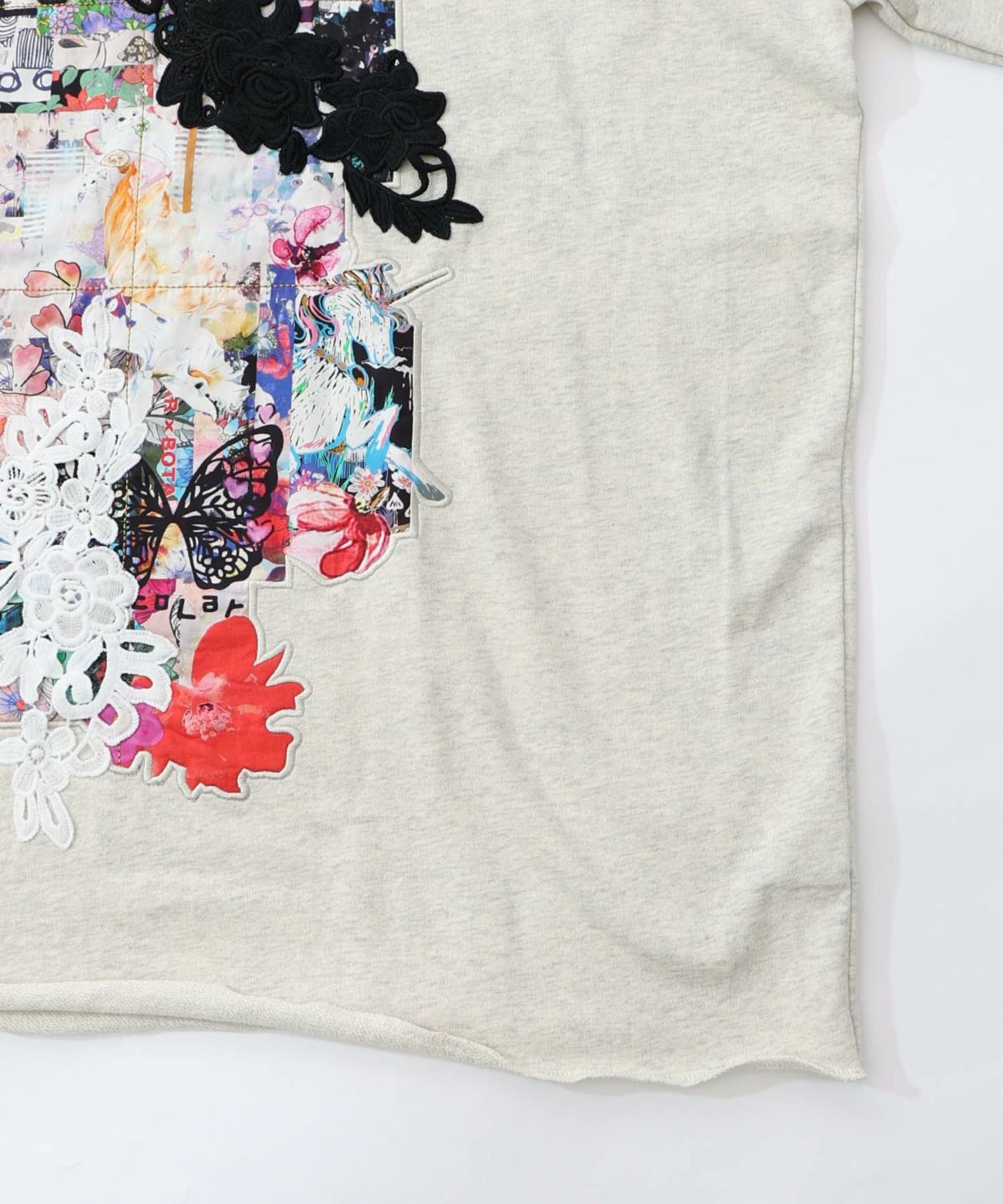 コラージュ柄 レース貼り付け裏毛チュニック-16