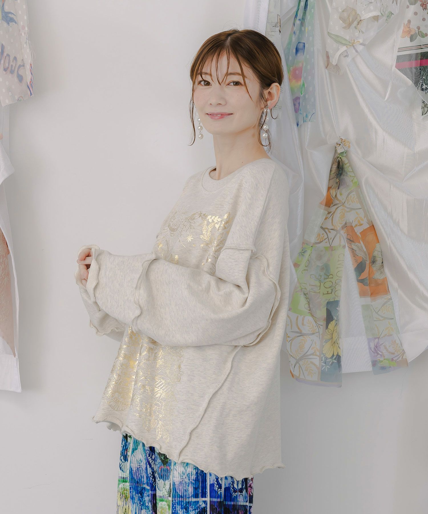 キノコ花柄箔プリント裏毛プルオーバー-3