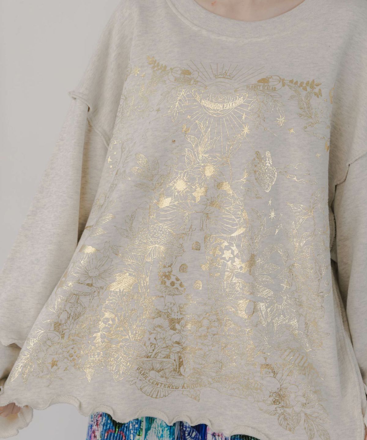 キノコ花柄箔プリント裏毛プルオーバー-6