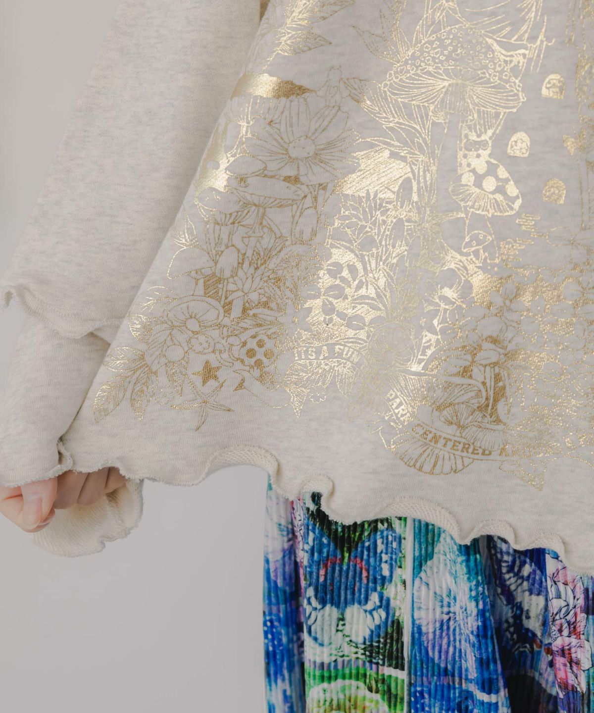 キノコ花柄箔プリント裏毛プルオーバー-7