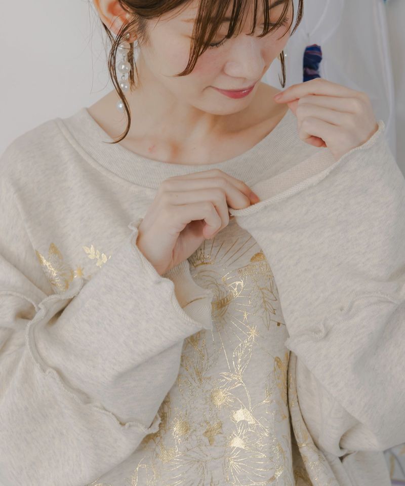 キノコ花柄箔プリント裏毛プルオーバー-8