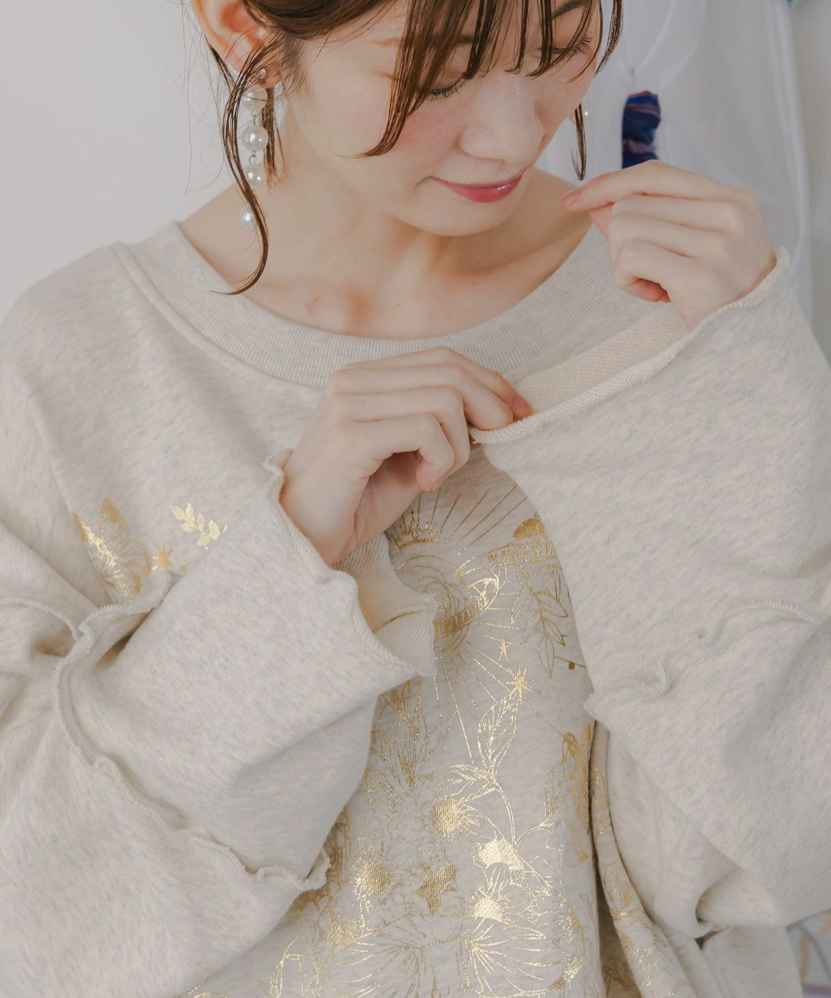 キノコ花柄箔プリント裏毛プルオーバー-8