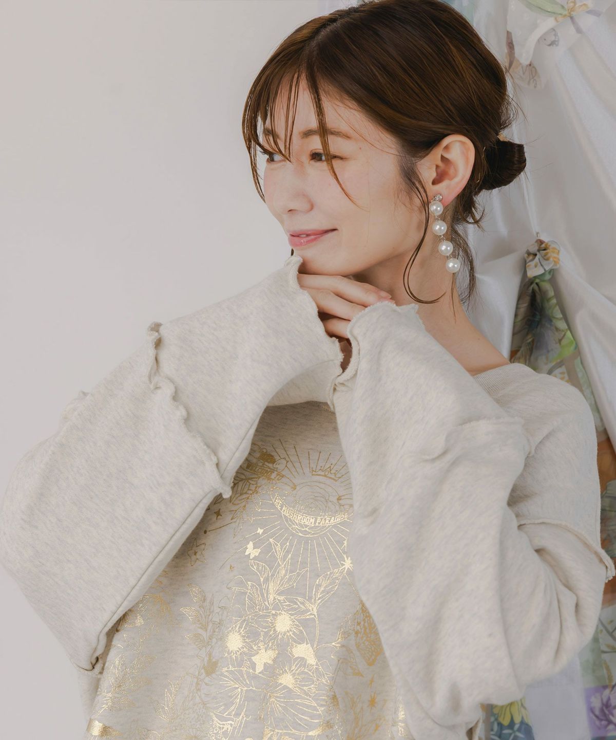 キノコ花柄箔プリント裏毛プルオーバー-9