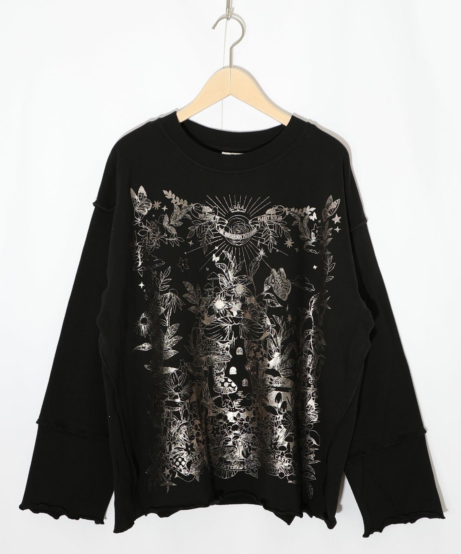 キノコ花柄箔プリント裏毛プルオーバー-14