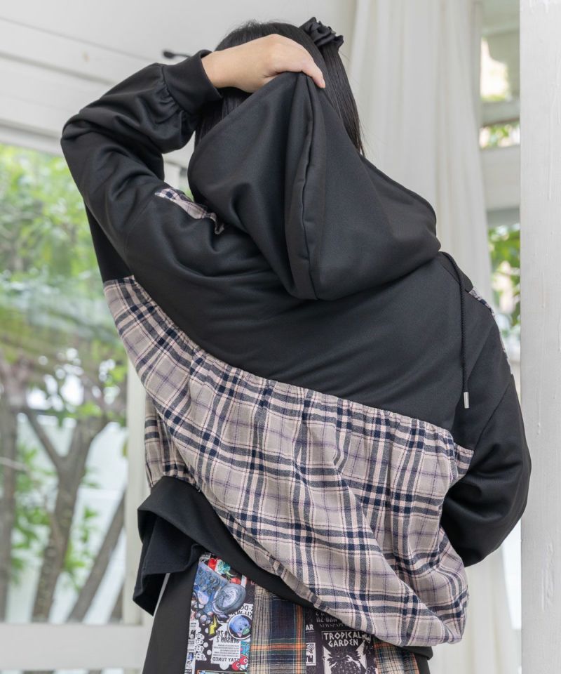 POP・チェック柄切替パーカー-4