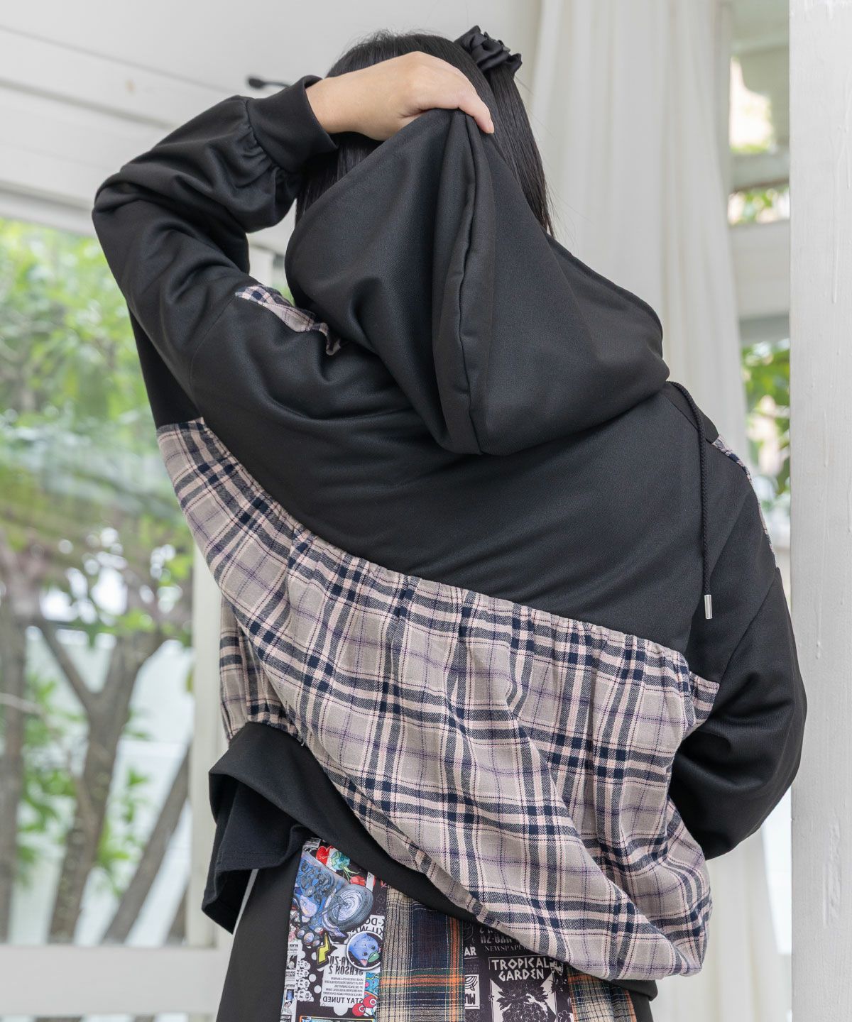 POP・チェック柄切替パーカー-4