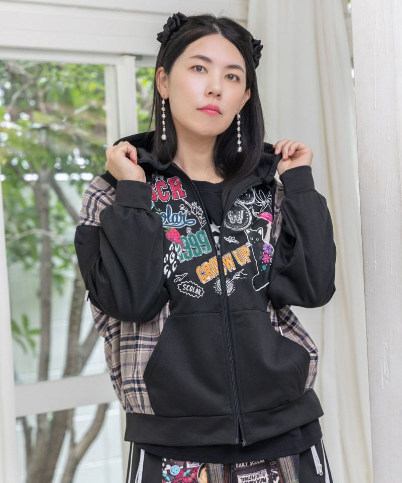 POP・チェック柄切替パーカー-5