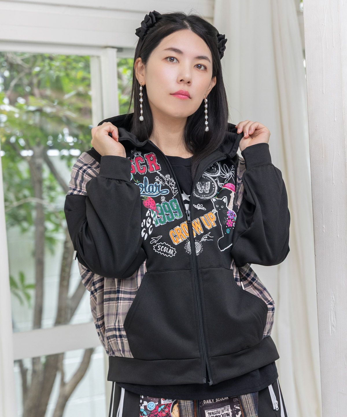 POP・チェック柄切替パーカー-5