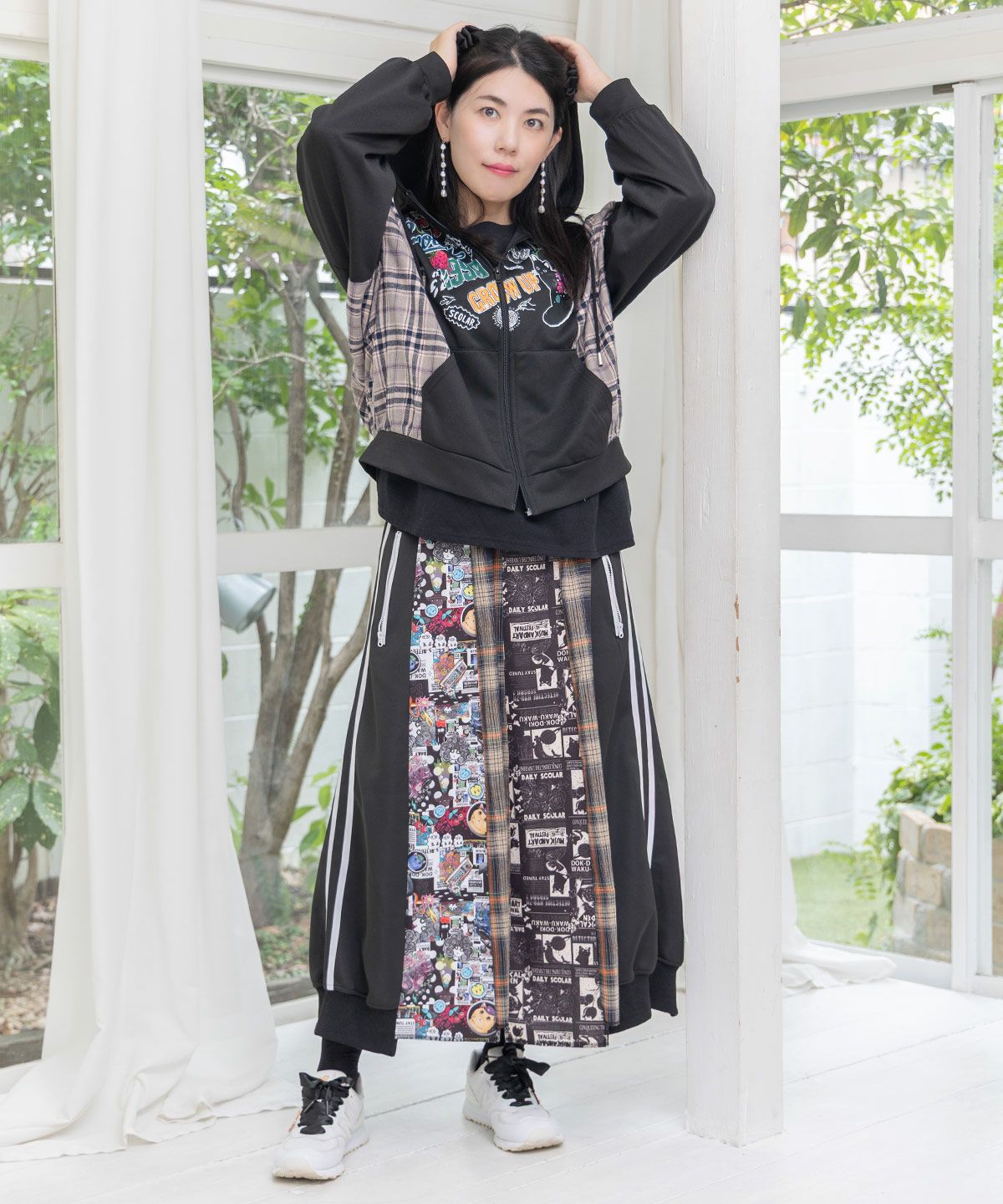 POP・チェック柄切替パーカー-6