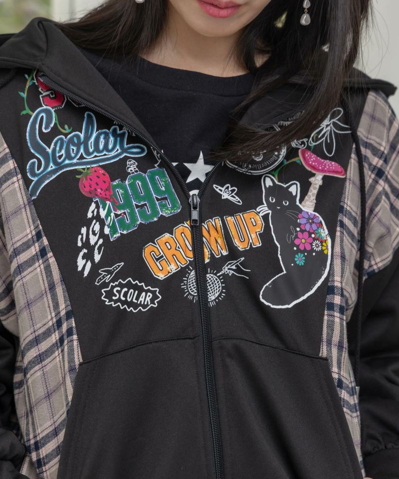 POP・チェック柄切替パーカー-7