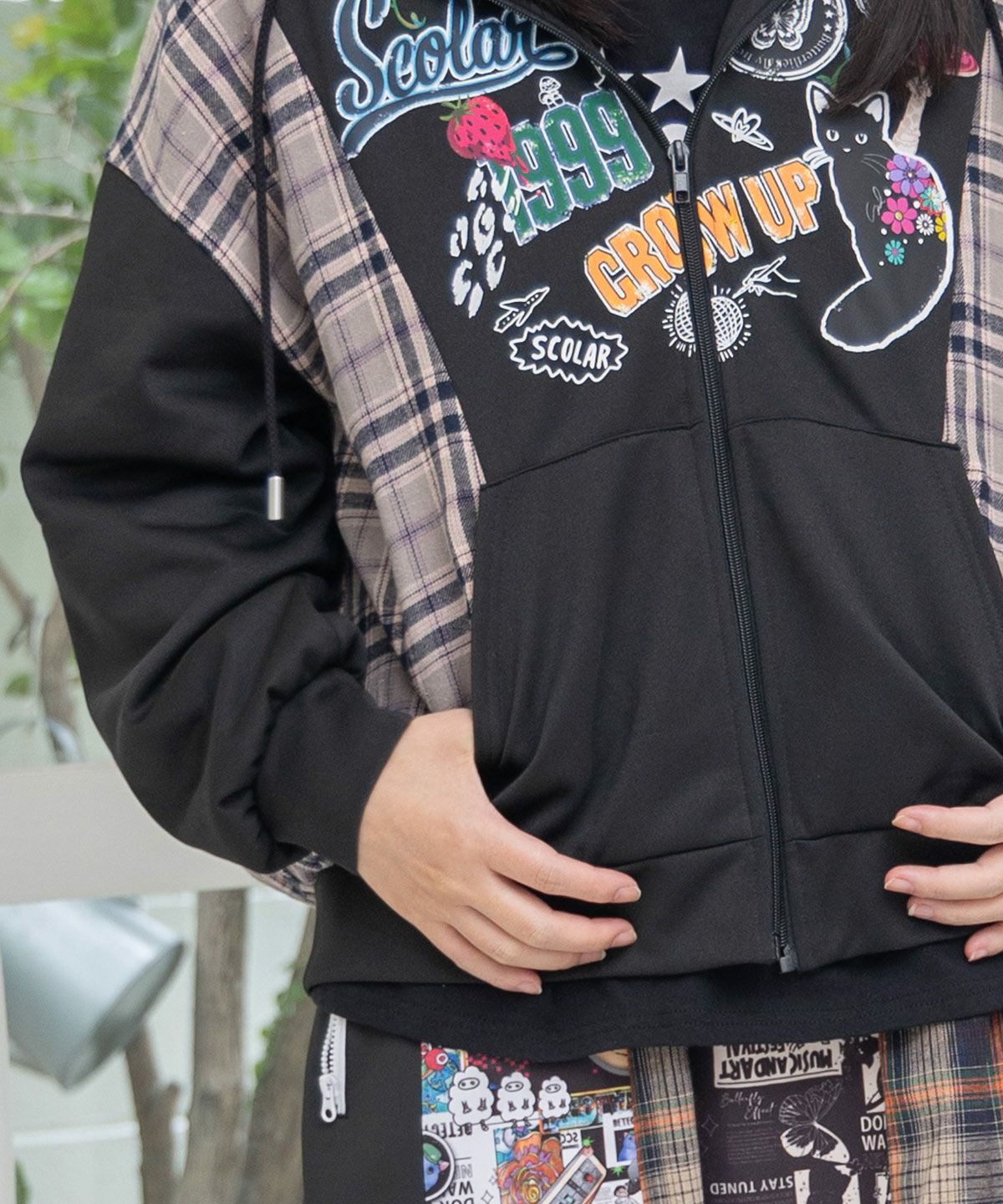 POP・チェック柄切替パーカー-8