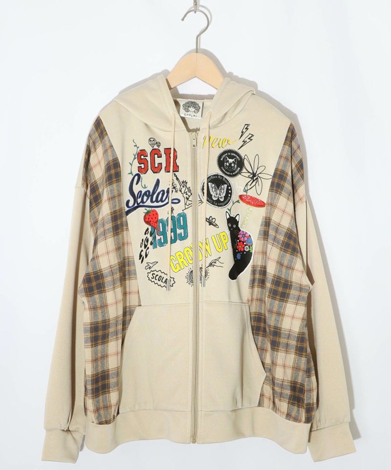 POP・チェック柄切替パーカー-9