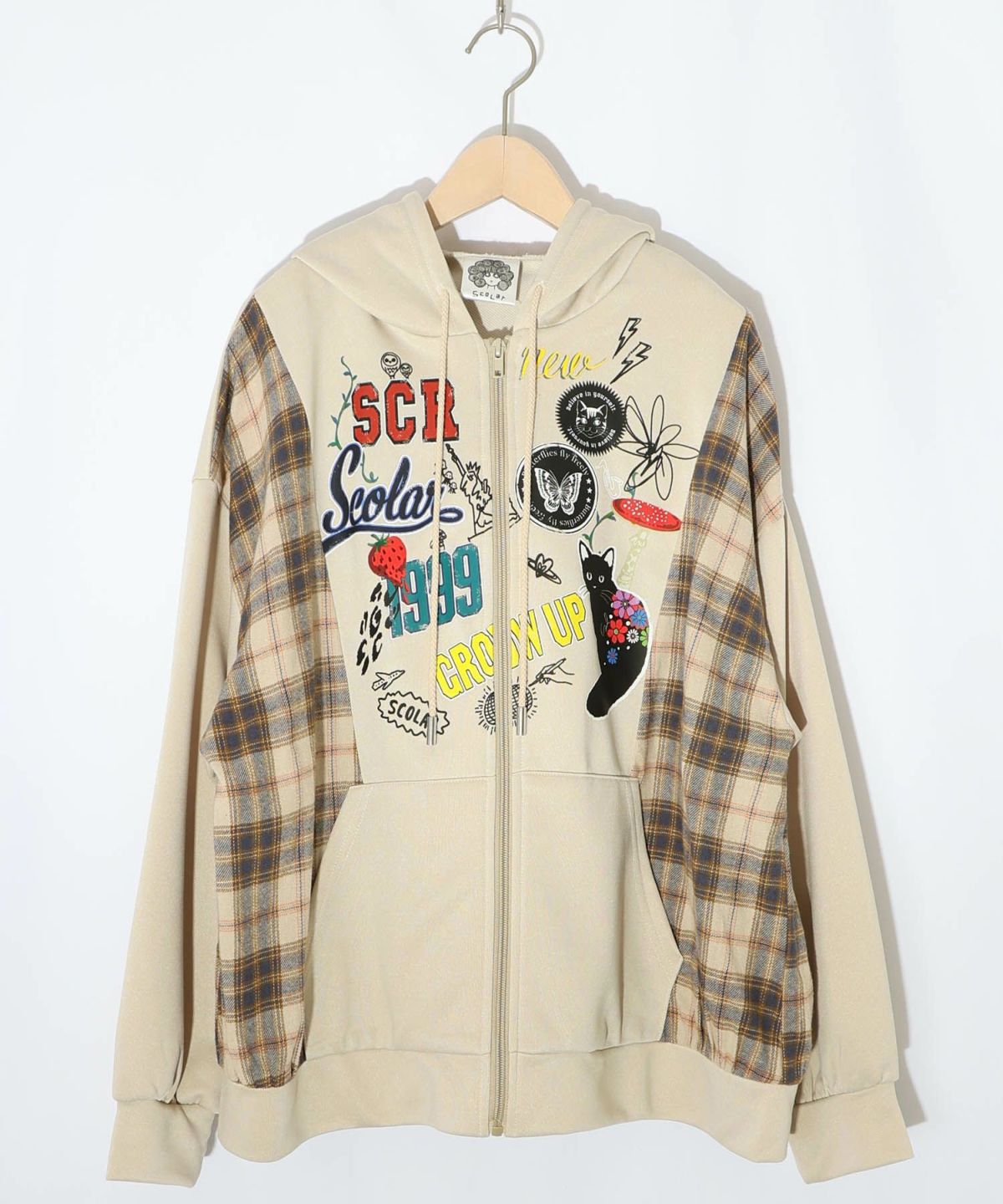 POP・チェック柄切替パーカー-9