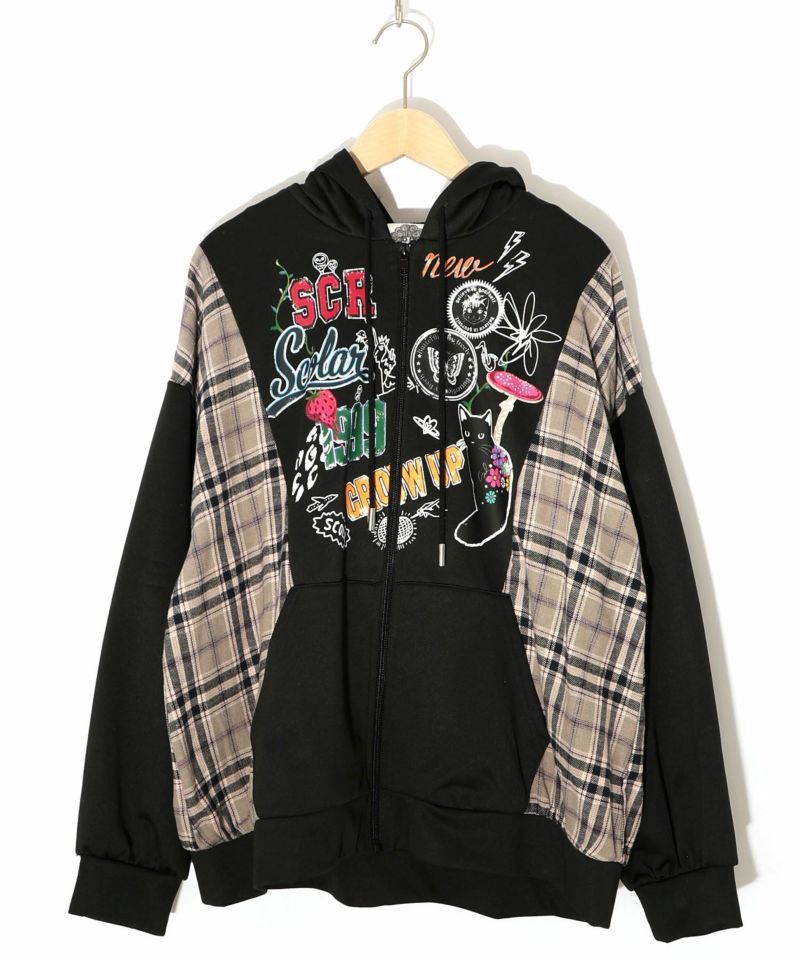 POP・チェック柄切替パーカー-12