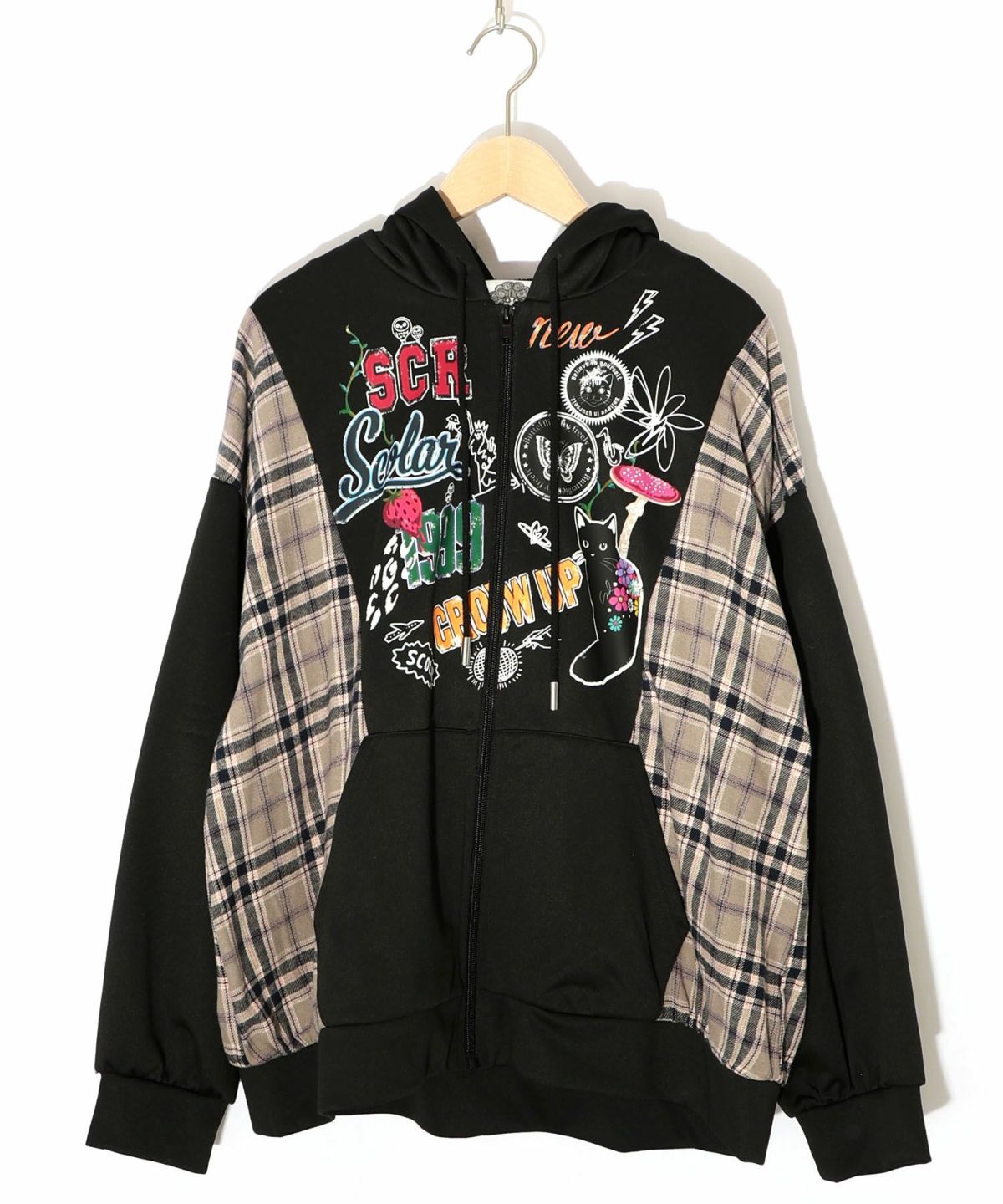 POP・チェック柄切替パーカー-12