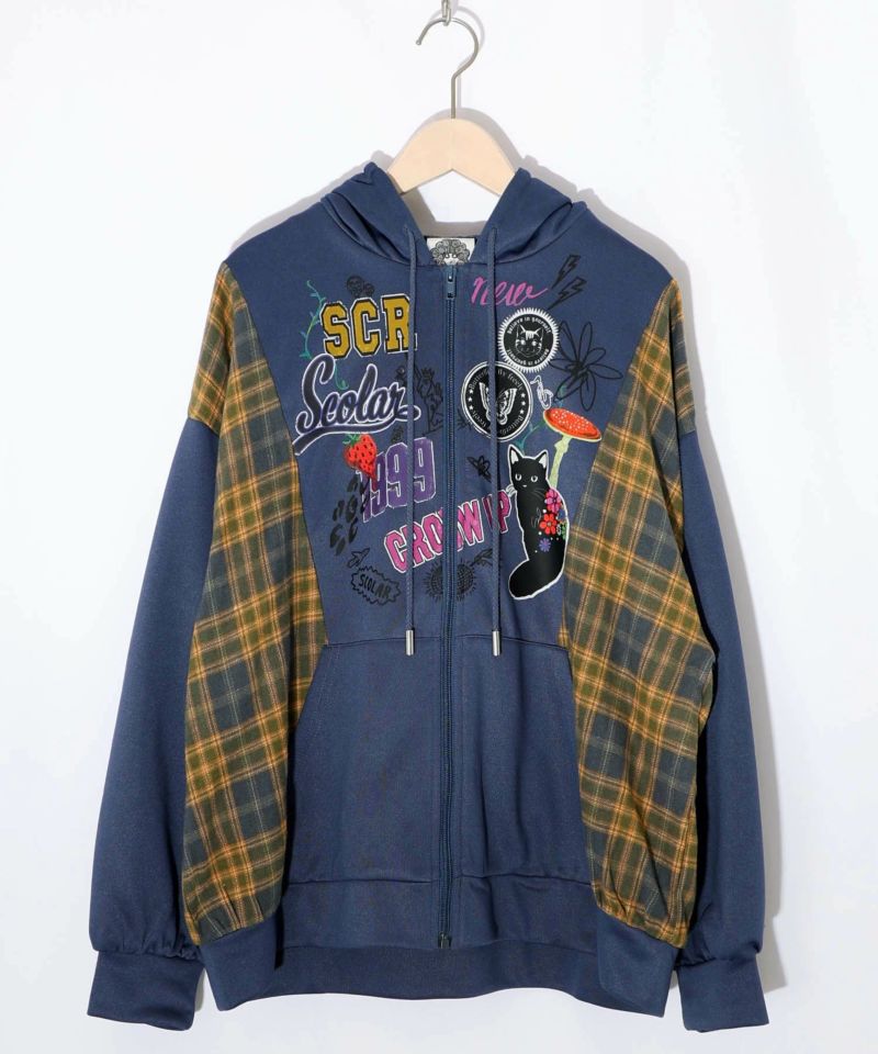 POP・チェック柄切替パーカー-15