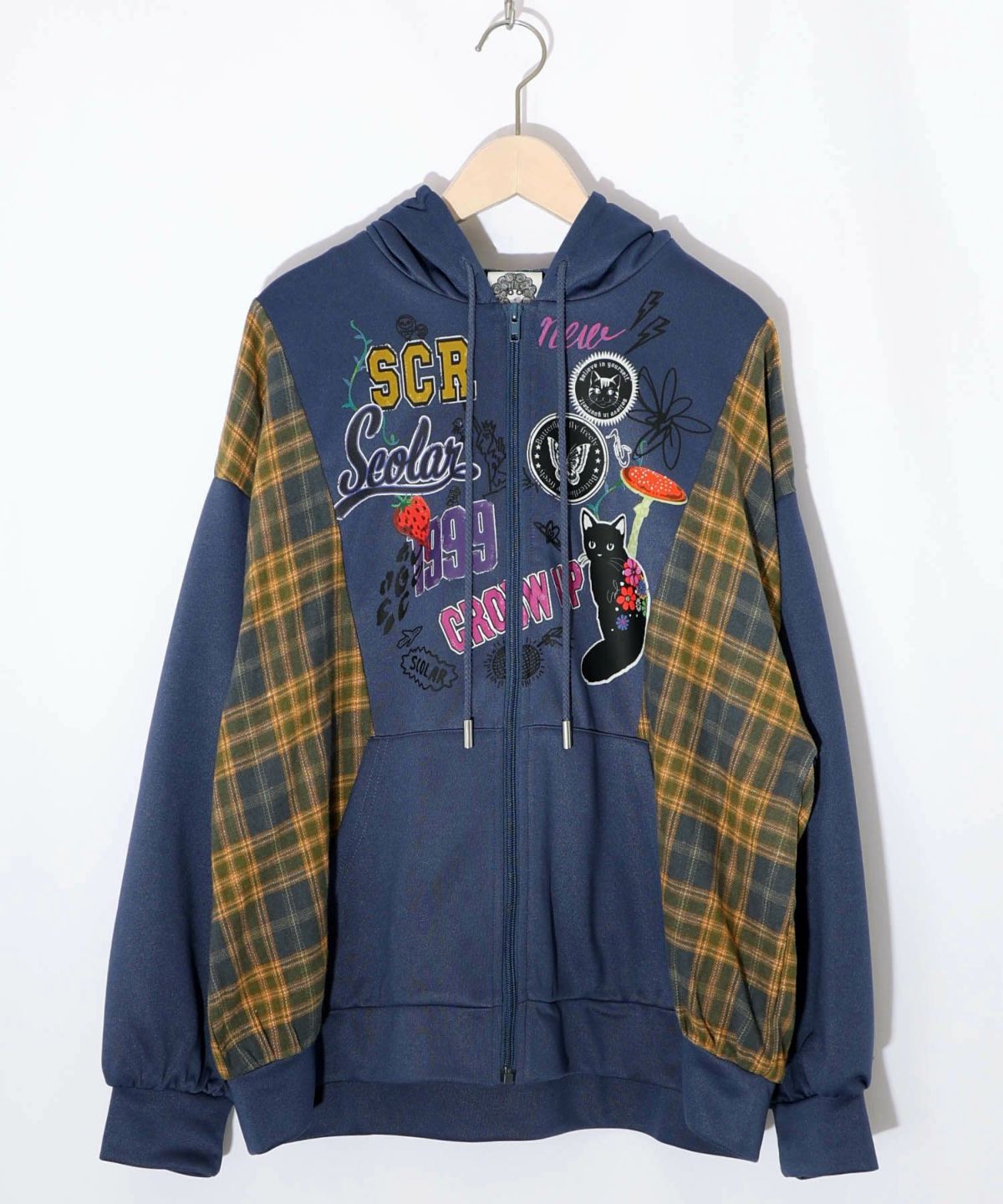 POP・チェック柄切替パーカー-15