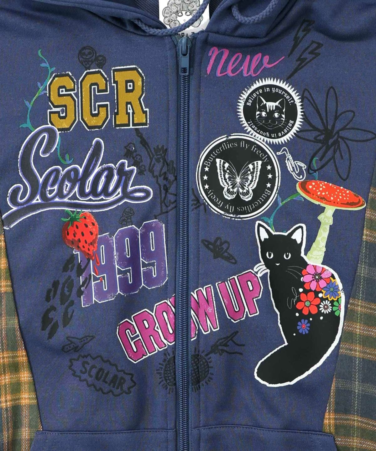 POP・チェック柄切替パーカー-17