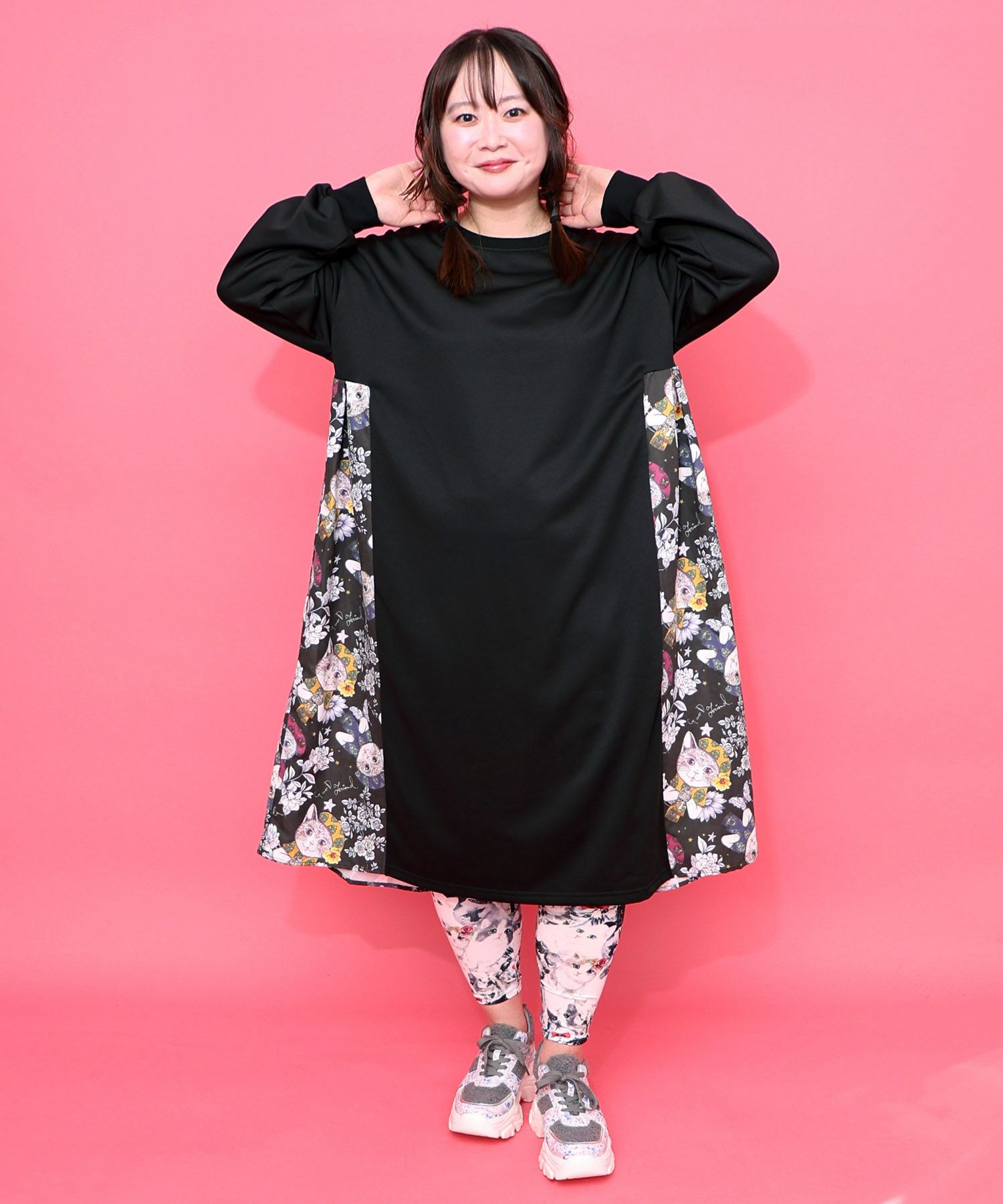 おめかしネコ柄 切替ワンピース-3