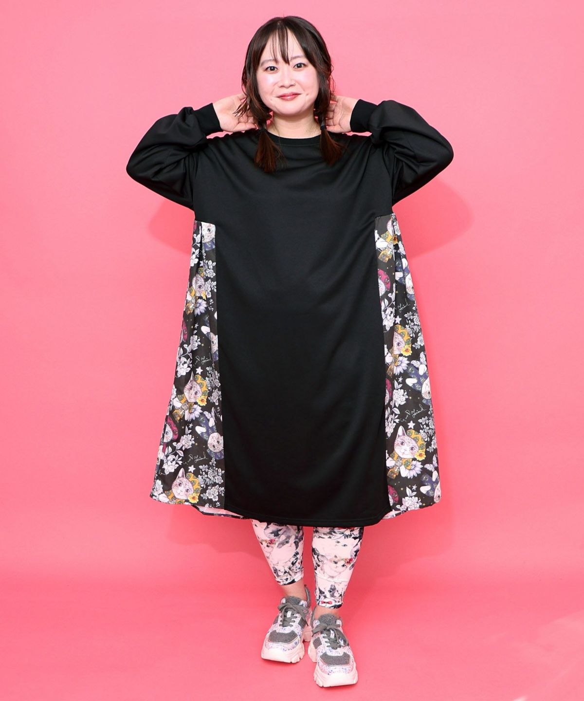 おめかしネコ柄 切替ワンピース-3