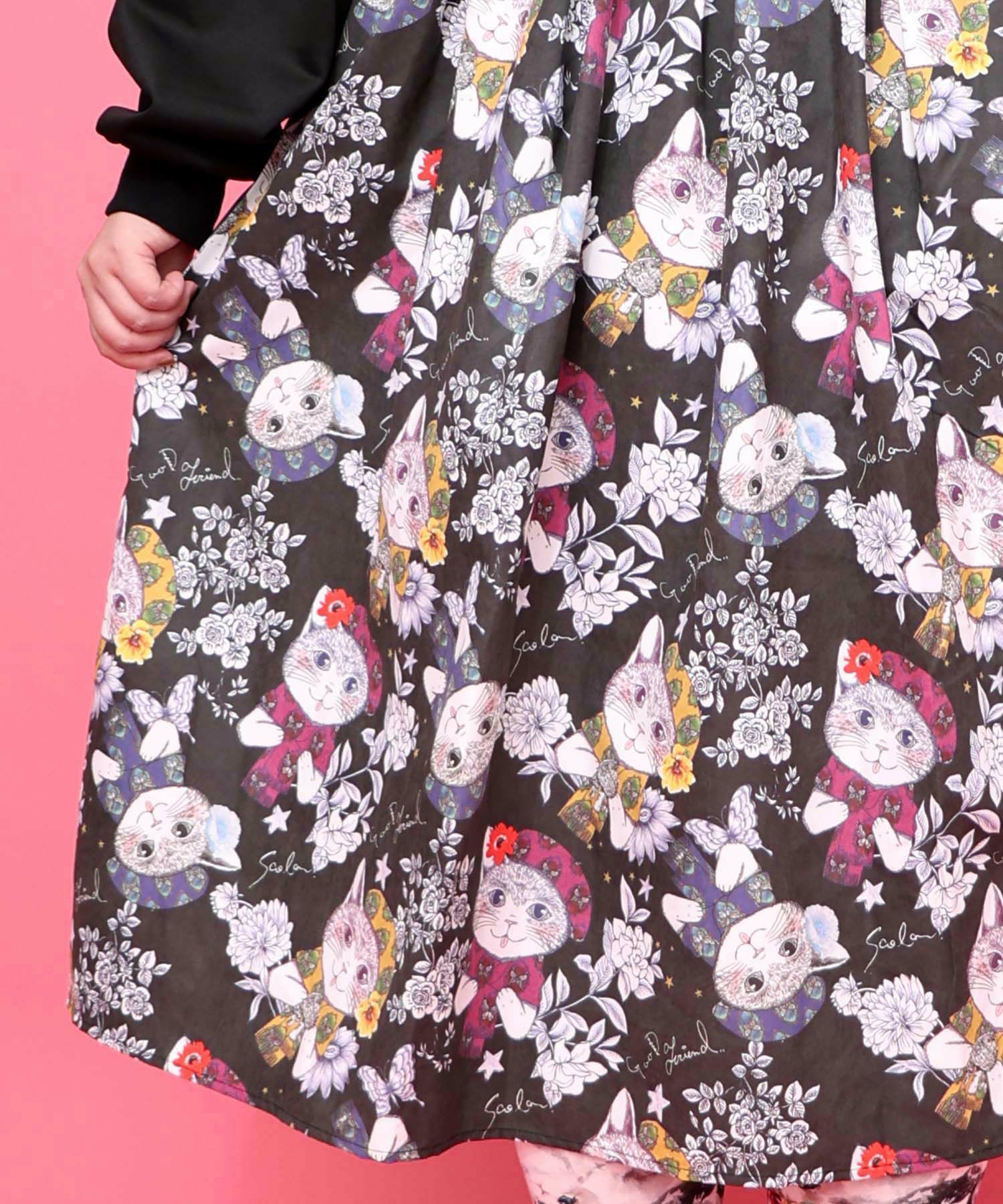 おめかしネコ柄 切替ワンピース-6