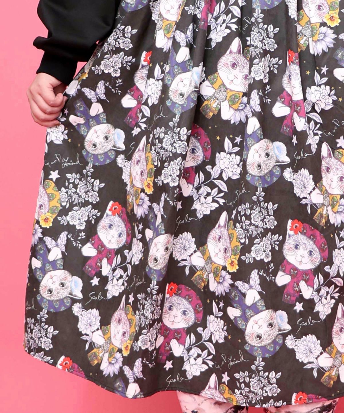 おめかしネコ柄 切替ワンピース-6