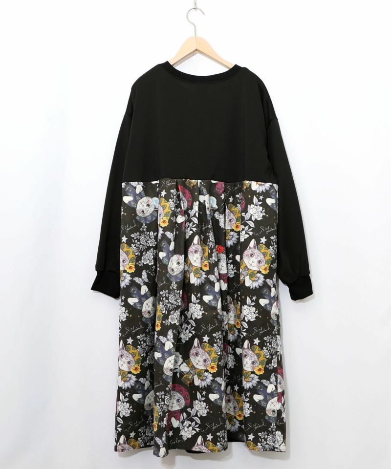 おめかしネコ柄 切替ワンピース-11