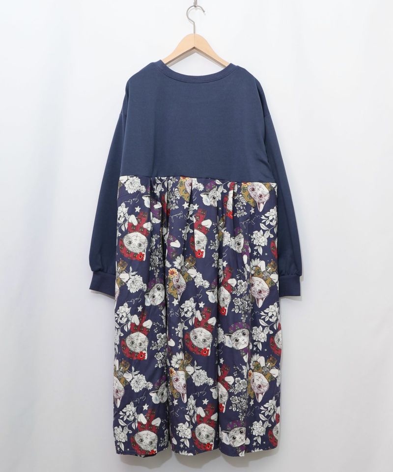 おめかしネコ柄 切替ワンピース-14