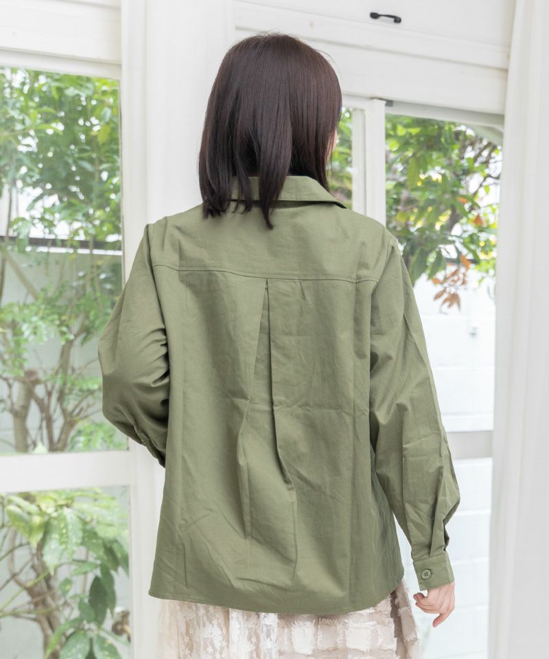 ネコ花柄切替シャツ-5