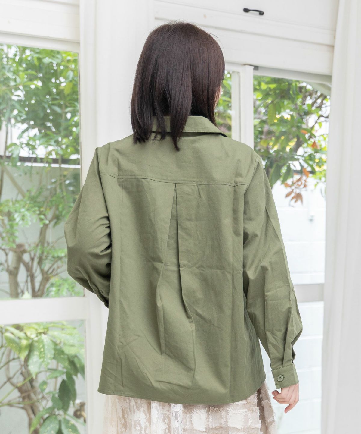 ネコ花柄切替シャツ-5